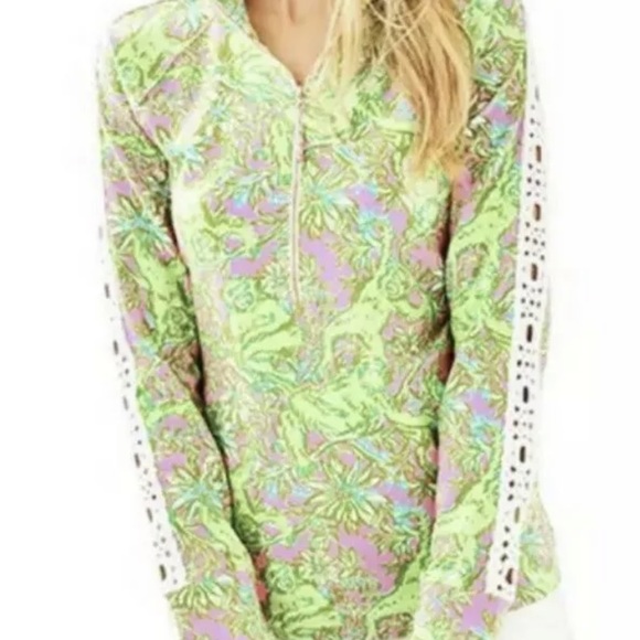 Lilly Pulitzer Skipper With Lace Pop Up Chimply Chic  XS Green Monkey Popover - Picture 2 of 4